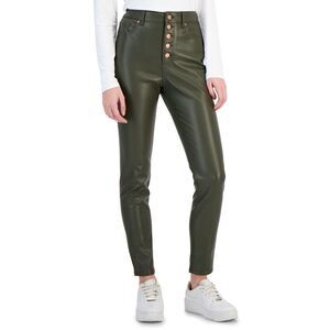 Tinseltown Juniors' Exposed Button-Fly Patent Skinny Jeans - Olive Size 0